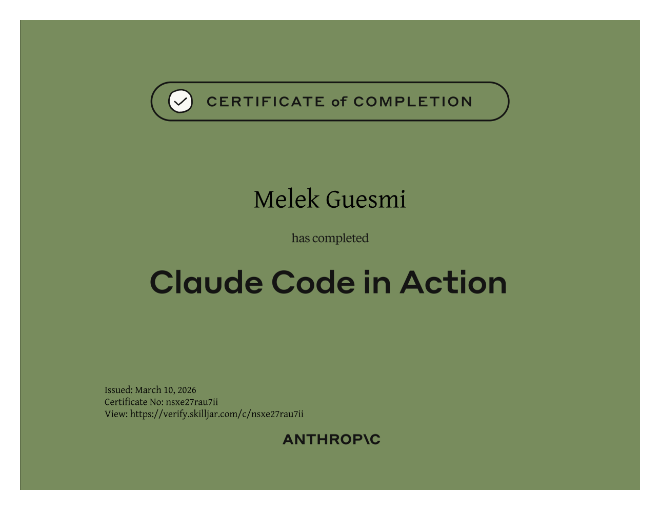 Claude Code in Action Certificate