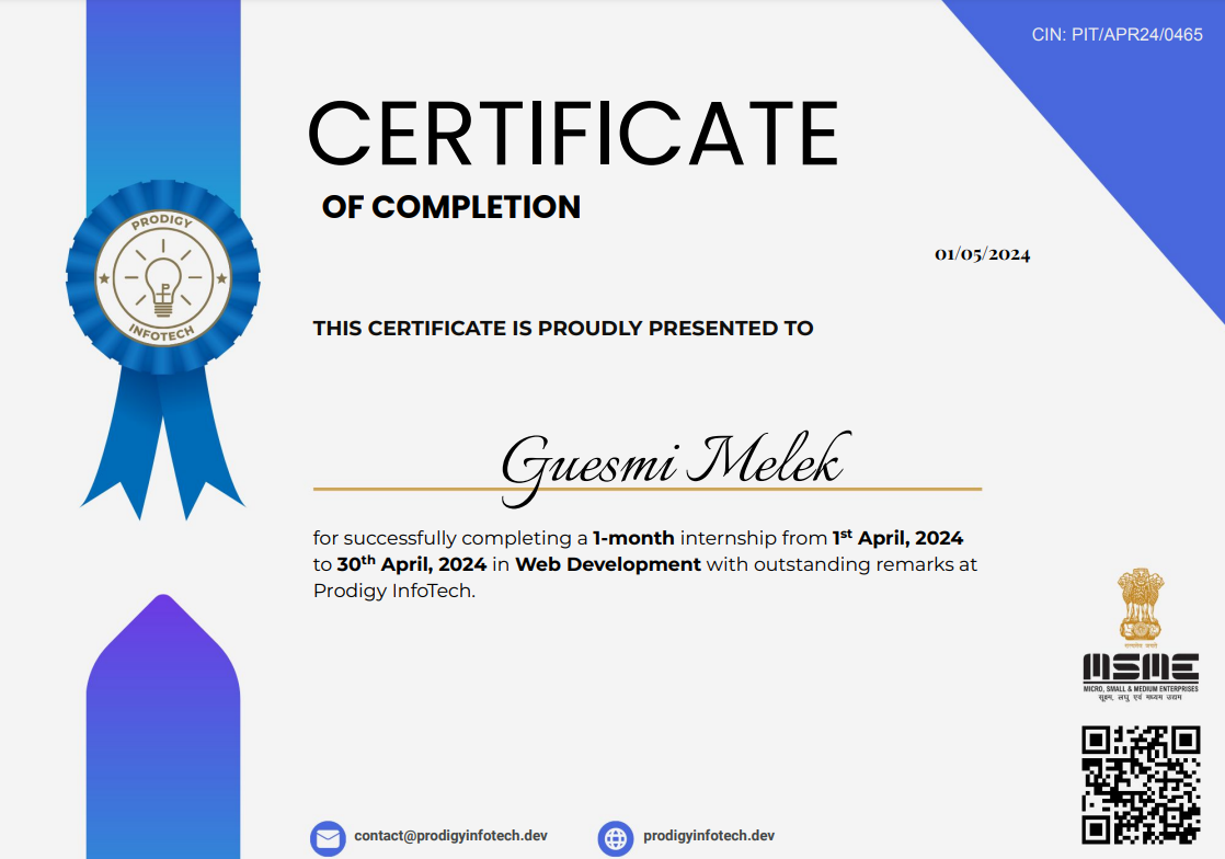 Prodigy InfoTech Certificate