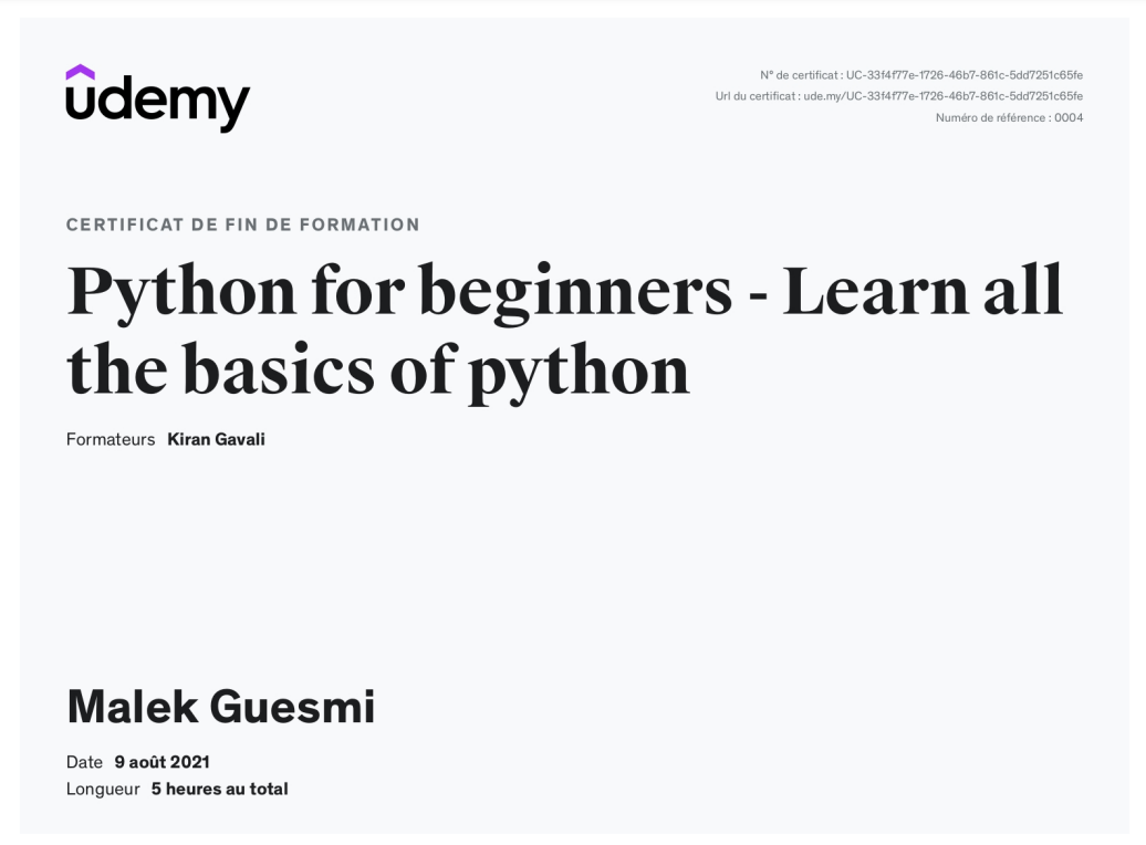 Python for Beginners Certificate